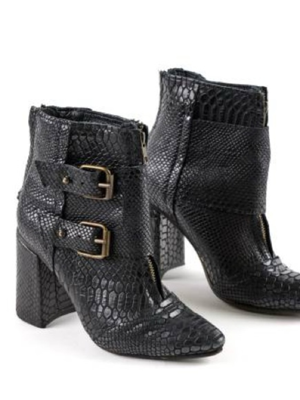 Freebird Joey Booties size 8 Black Snake Texture Buckle Heel